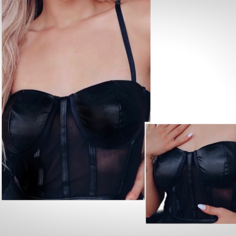 Haute Monde Black Bustier with Faux Leather